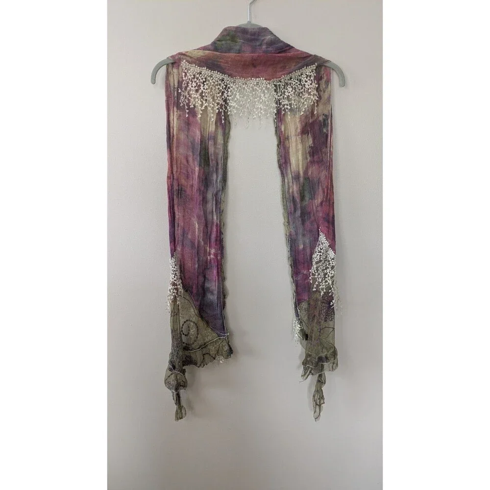 Womens Scarf  Fairy Grunge Whimsygoth Boho Embroidered Lace Tie Dye Eclectic